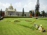 Workers on Lawn Outside the Vidhana Soudha  Which Houses the State Legislature