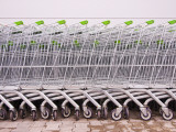Line of Supermarket Shopping Trolleys