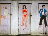 Colourful Toilet and Shower Doors at Beachfront Bar