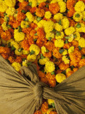 Single Marigolds of Yellow and Orange are Sold by Bagful to Local Worshippers