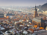 City Rooftops and Church in Winter
