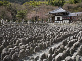 Weathered Stone Mounds Sitting in Memorial in Grounds of Adashino Nembutsu-Ji Temple