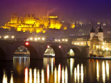 Heidelberg Castle and Alt Brucke (Old Bridge) over Neckar River at Dusk