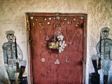 Mural at Small Back Door of a Wat Depicting Modern Soldiers Defending Buddhist Beliefs