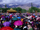 Audience at Dalai Lama Sermon and Zansker Range in Distance  Choglamsar