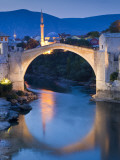 Stari Most or Old Bridge over Neretva River at Dusk