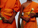 Orange-Robed Monks at Phra Pathom Chedi  the World's Talles Buddhist Monument
