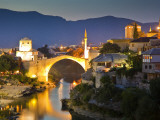 Stari Most or Old Bridge over Neretva River at Dusk