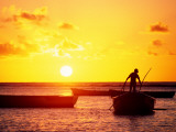 Boats on Sea at Sunset