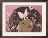Woman Against Pink Background with Pink Flowers and Butterflies