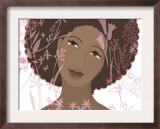 Woman with Pink Flowers and Leaves