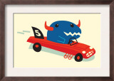 Blue Horned Dino in Racecar