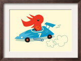 Orange Dino in Blue Racecar