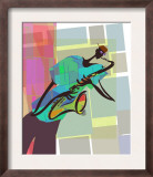 Saxophone Jazz Player on Colorful Geometric Background