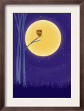 Owl on Branch with Full Moon
