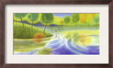 Tree Lined Lake with Birds