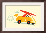 Orange Dino in Yellow Racecar