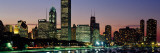 Buildings Lit Up at Dusk  Lake Michigan  Chicago  Cook County  Illinois