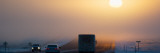Sunrise Over Highway Traffic  Winter Fog