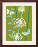 Green and Blue Color Print with Flowers and Butterfly