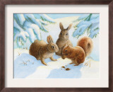Rabbits and Squirrel in Snow
