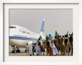Libyan Camel Riders Holding Flags of Arab Countries Welcome Kuwaiti Airplane Carrying the Emir