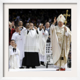 Pope Benedict XVI Acknowledges the Crowd as He Arrives for a Mass