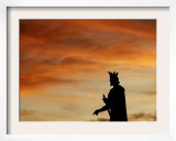 Statue of Prince Mircea is Silhouetted as the Sun Sets in Pitesti  Romania