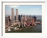 The Twin Towers of the World Trade Center Rise Above the New York Skyline