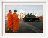 Thai Monks Watch as Soldiers Guard an Area Near Crucial Government Buildings Bangkok  Thailand