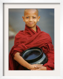 Young Myanmar Buddhist Monk Smiles Broadly as He Waits for Donations Early on a Yangon Street