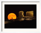The Full Moon Rises Behind the Ancient Temple of Posseidon