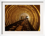 Empty Tourist Subway Car Runs Through Illuminated Tunnel in Shanghai  China