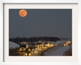 Blue Moon Rises over Interstate 80 West of Omaha  Nebraska