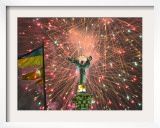 Fireworks Explode Behind the Independence Column  after a Huge Opposition Rally in Kiev