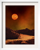 A Rugged Planet Landscape Dimly Lit by a Distant Red Star