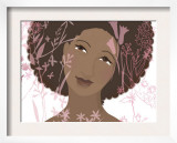 Woman with Pink Flowers and Leaves