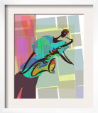 Saxophone Jazz Player on Colorful Geometric Background