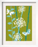 Green and Blue Color Print with Flowers and Butterfly