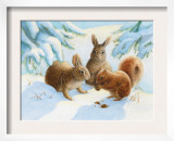 Rabbits and Squirrel in Snow