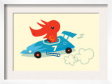 Orange Dino in Blue Racecar