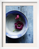 Small Blue Bowl  Two Flowers