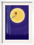 Owl on Branch with Full Moon