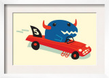 Blue Horned Dino in Racecar