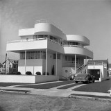 Stucco Art Deco Beach House  Convertible Car in Driveway  Margate City  New Jersey