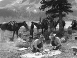 Two Men  Cowboy Guides  Make Campfire and Prepare Food