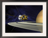 Artists Concept of Cassini During the Saturn Orbit Insertion Maneuver