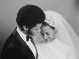 Newlywed Couple  Groom Leaning in Towards Bride