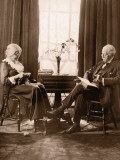 Elderly Couple Relaxing at Home  Reading and Knitting