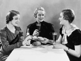 Three Women Having Beer and Sandwiches (B&W)